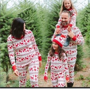 Hannah Andersson Dear Deer Womens Organic Cotton Pajamas XL Long Johns Cream Red